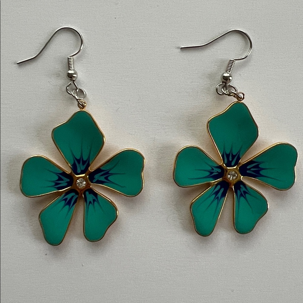 Teal Flower Earrings By JILpeaces
